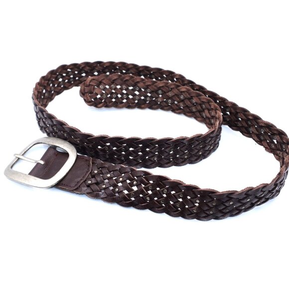 Pistil Brown Woven Leather Belt Silver Buckle Vintage Boho Dark Academia - Picture 1 of 5